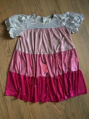 Peach Love California Metallic Lilac and Shimmering Pink Dress